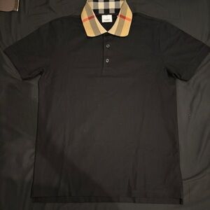 Burberry Black Polo with Tan Checkered Collar